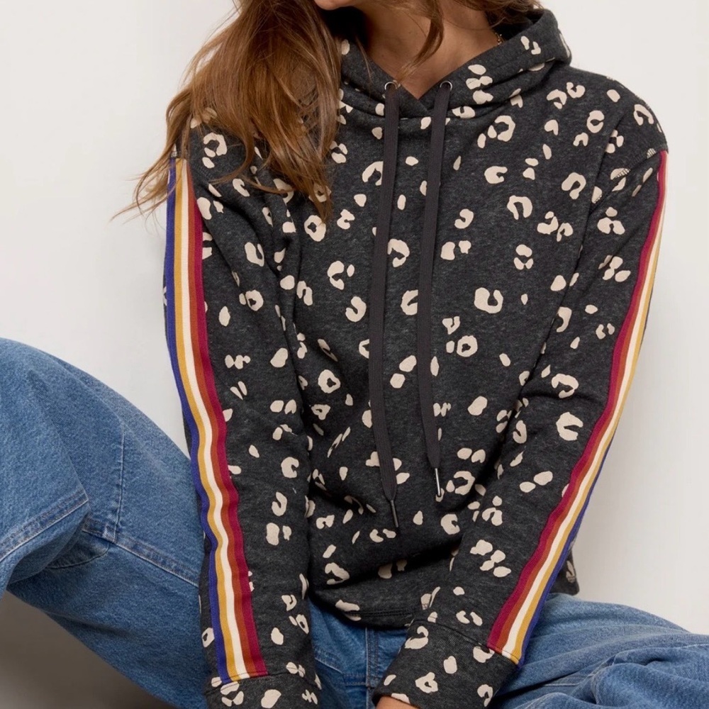 Evereve Leopard Print Charcoal Hoodie Terry Sweatshirt